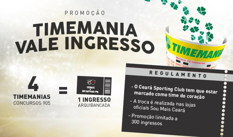 Troque apostas na Timemania por ingressos Ceará x Botafogo(PB)