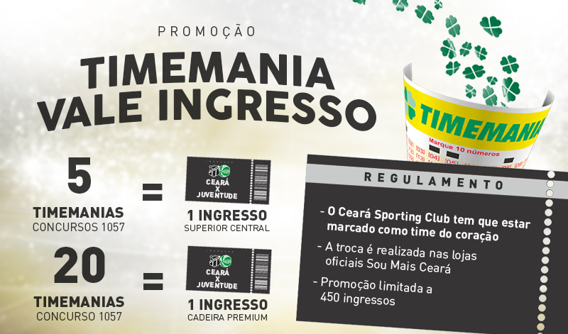 Troque apostas da Timemania por ingressos de Ceará e Juventude