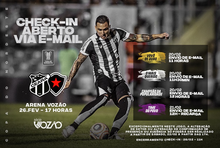 Sócio Vozão: Check-in aberto para a partida Ceará x Botafogo/PB