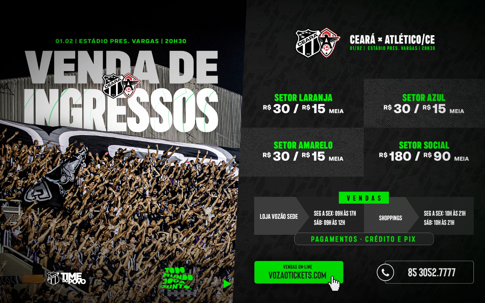 Ingressos disponíveis para a partida entre Ceará e FC Atlético Cearense