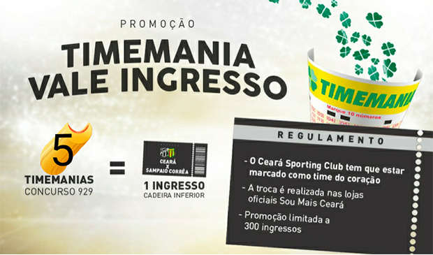 Troque aposta da Timemania por ingresso de Ceará x Sampaio Correa (Série B)