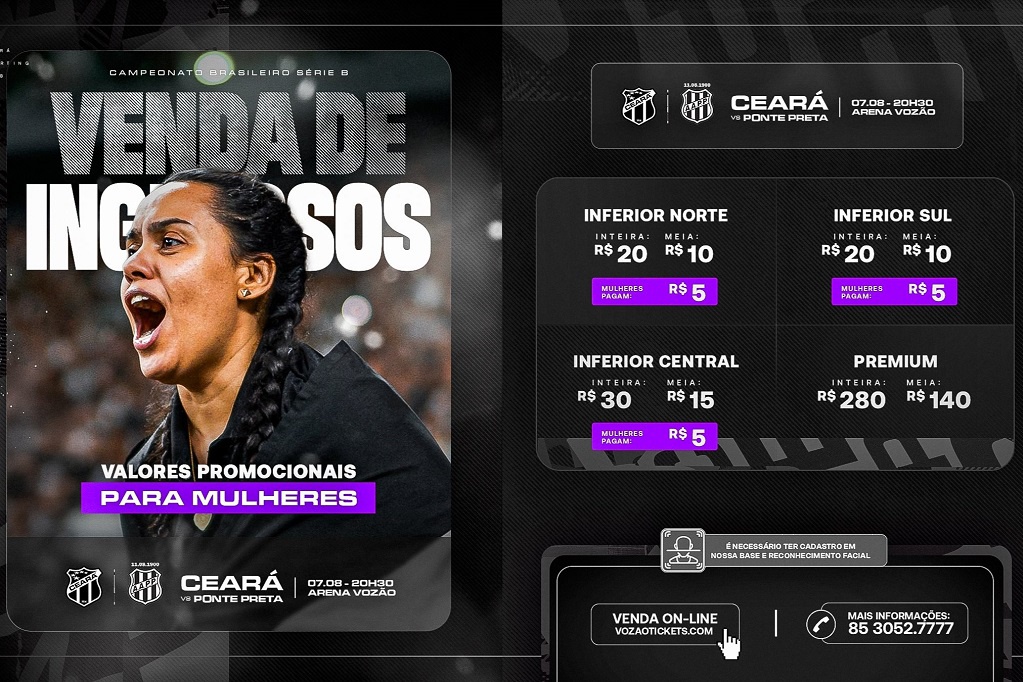 Com promoção no retorno à Arena Castelão, Ceará inicia venda de ingressos para confronto com a Ponte Preta