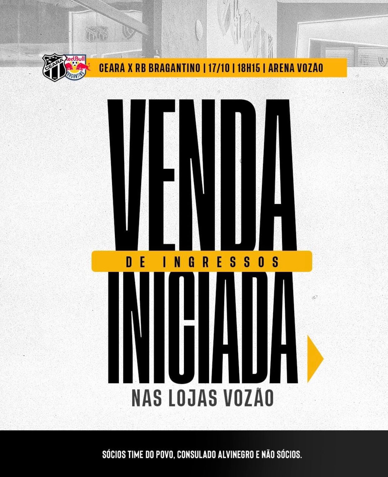 Ceará inicia venda de ingressos para o duelo diante do Bragantino