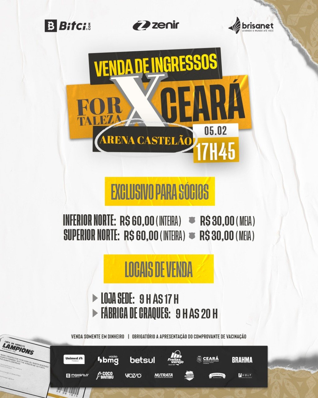 Clássico-Rei: Ceará inicia venda de ingressos para a torcida alvinegra