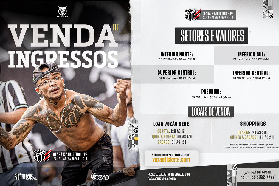 Brasileirão: Check-in e venda de ingressos iniciados para o duelo entre Ceará x Athletico